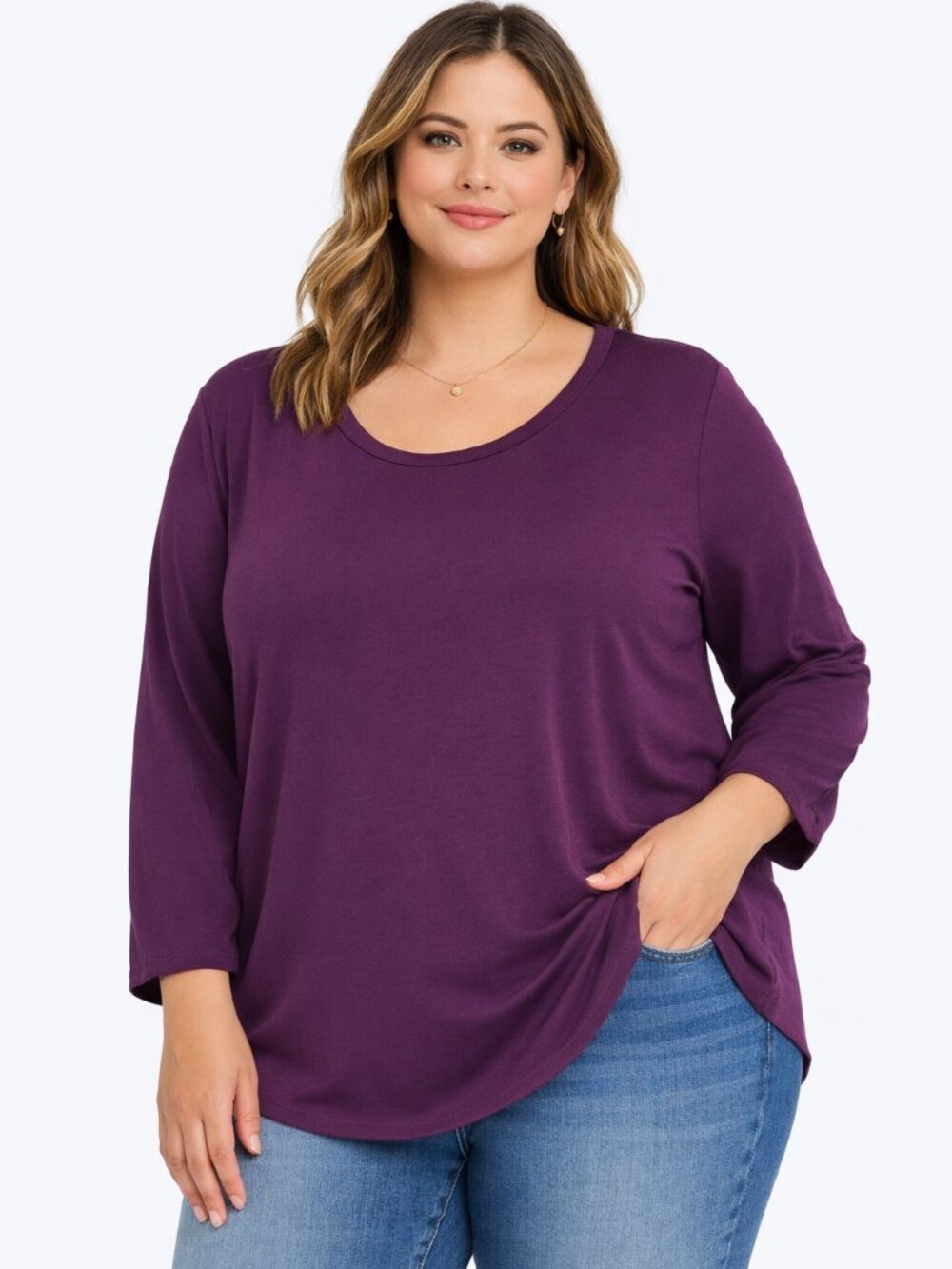 IVY ROSE Ribbed Knit Top – Burgundy/Purple – Size 2X – Soft Stretchy Long Sleeve